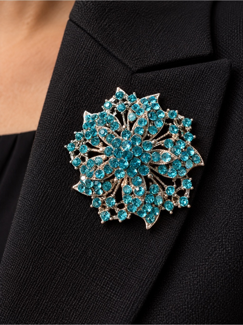 Silver and Blue Flower Brooch